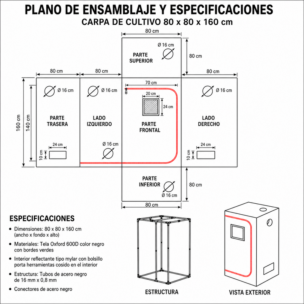 CARPA CROPBOX 80X80X160-KASVI - imagen 4