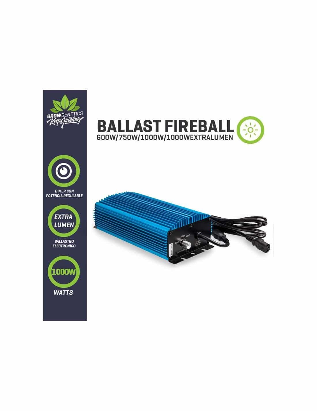 BALASTRO ELECTRONICO REGULABLE FIREBALL 600/1000W EXTRA LUMEN-GROW GENETICS